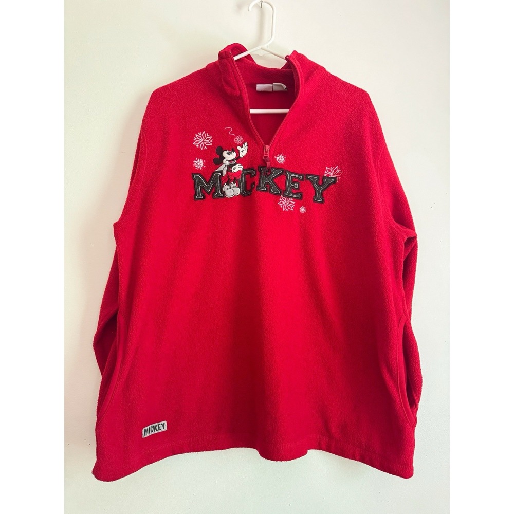Vintage Disney Store Mickey Mouse Fleece 1/4 Zip Pullover Red XL Embroidered